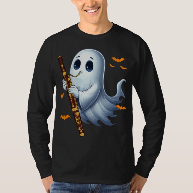 Boo Ghoul Playing Bassoon Halloween Musical Instru T-Shirt (Front)