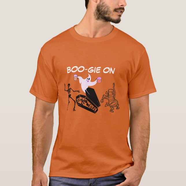 Boo Gie On Spooky Funny Ghost Mummy Tee (Front)