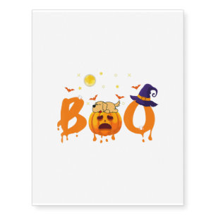 Boo Golden Retriever Halloween Witch Hat Funny Temporary Tattoos