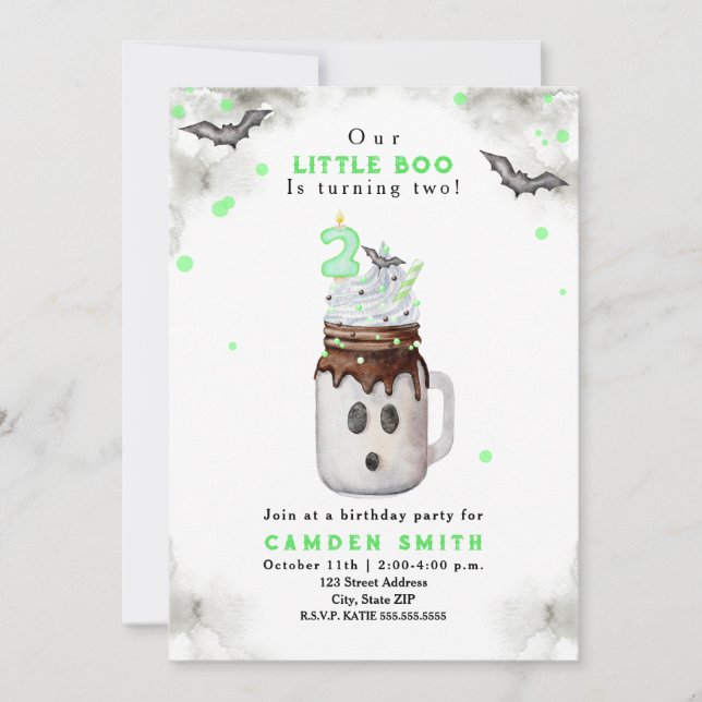 Boo Green Halloween Ghost Milkshake Birthday Invitation (Front)