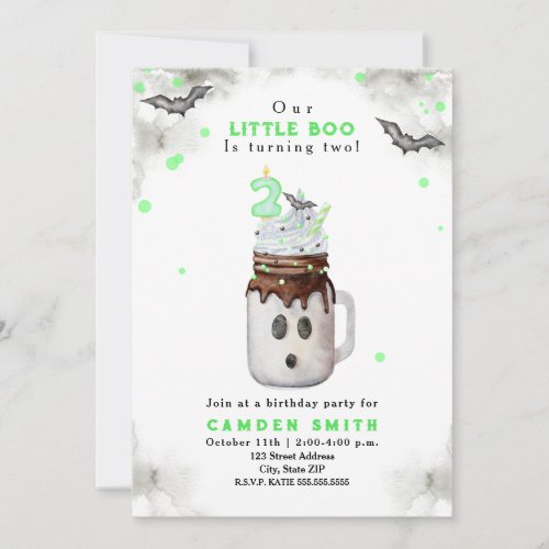 Boo Green Halloween Ghost Milkshake Birthday Invitation