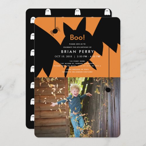 Boo Halloween Bat  Spiders Photo Birthday Invitation