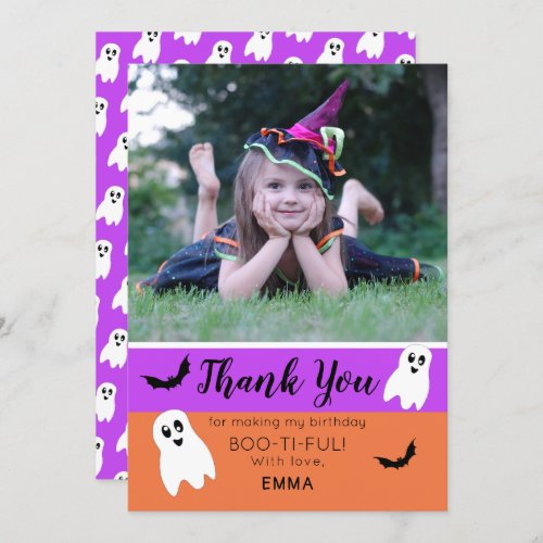 Boo Halloween Birthday Ghost Photo Thank You Card