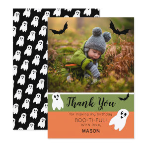 Boo Halloween Birthday Ghost Photo Thank You Card