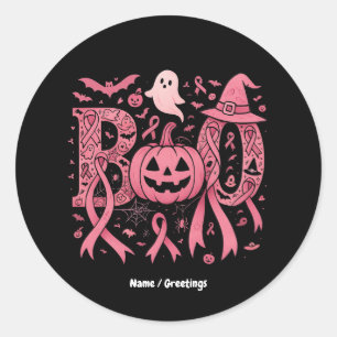 Boo Halloween Breast Cancer Awareness Pink Ribbon Classic Round Sticker