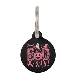 Boo Halloween Breast Cancer Awareness Pink Ribbon Pet ID Tag