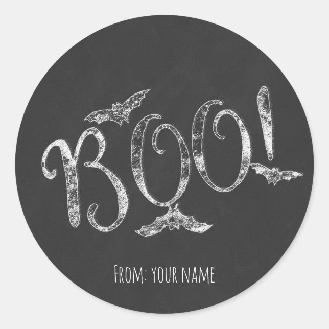 BOO! Halloween Chalkboard Chalk Holiday Party Classic Round Sticker (Front)