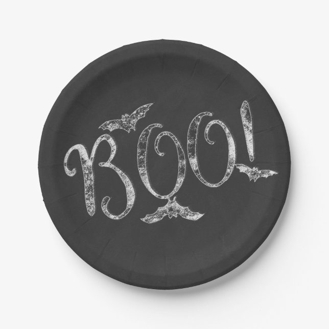 BOO! Halloween Chalkboard Chalk Holiday Party Paper Plates (Front)