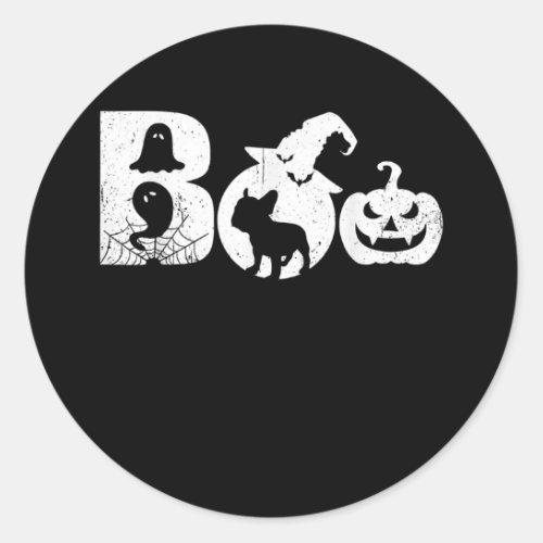 Boo Halloween Costume Bulldog Pumpkin  Witch Hat Classic Round Sticker