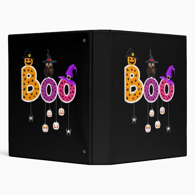 Boo Halloween Costume Spiders Ghosts Pumkin & Witc 3 Ring Binder (Background)