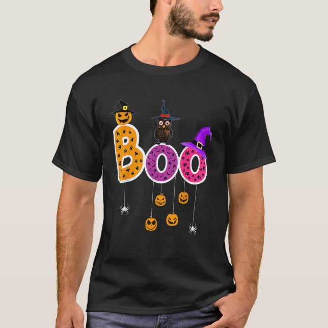 Boo Halloween Costume Spiders Ghosts Pumkin & Witc T-Shirt (Front)