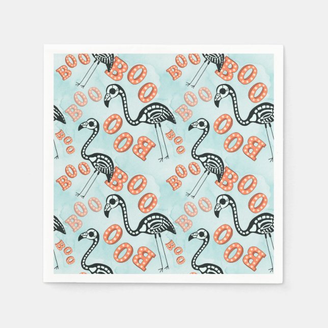 Boo Halloween | Flamingo Skeleton Napkins (Front)