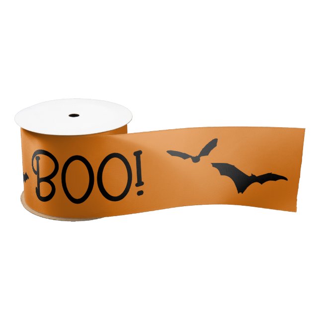 BOO Halloween Flying Bats Orange Ribbon (Spool)