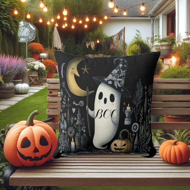 Boo Halloween Ghost Black Night Half Moon Jack Fun Throw Pillow (Boo Halloween Ghost Black Night Half Moon Jack Fun Throw Pillow)