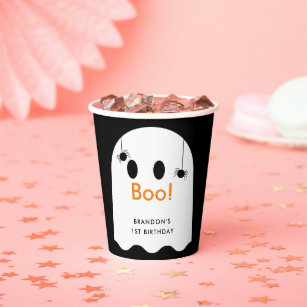 Boo! Halloween Ghost Boy Black Birthday Paper Cups