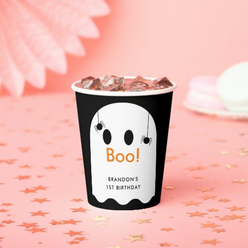 Boo Halloween Ghost Boy Black Birthday Paper Cups