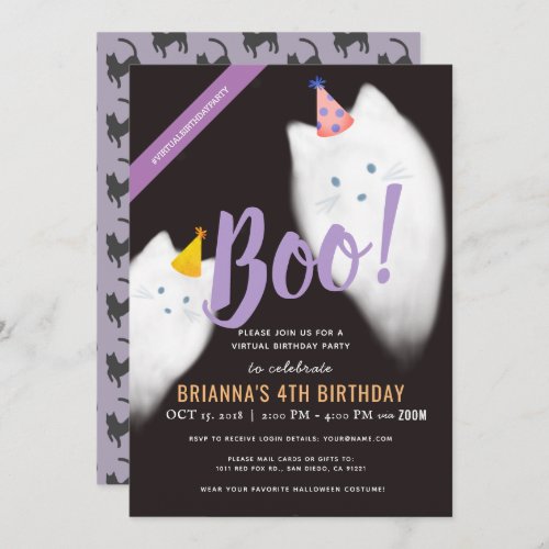 Boo Halloween Ghost Cat Virtual Birthday Invitation