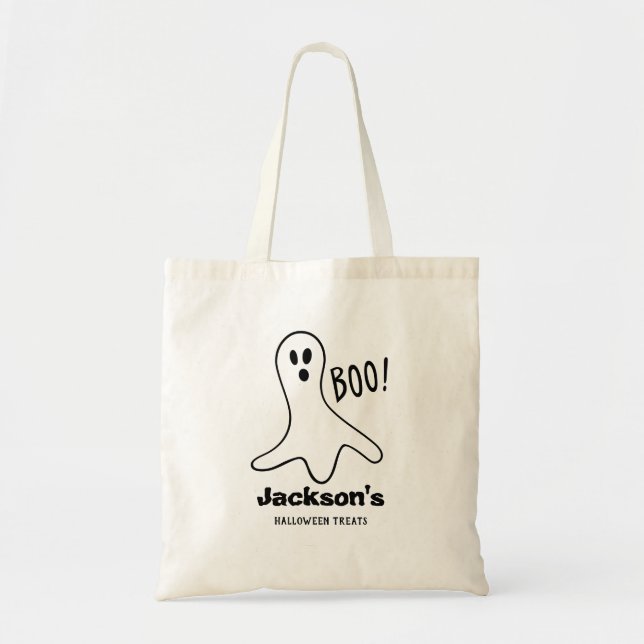 "Boo!" Halloween Ghost Custom Name Treat Tote Bag (Front)