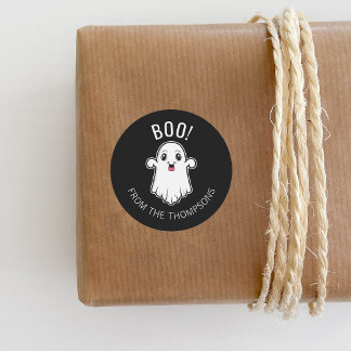 Boo Halloween Ghost Custom Text Black And White Classic Round Sticker