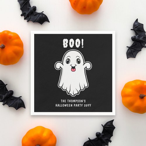 Boo Halloween Ghost Custom Text Black And White Napkins