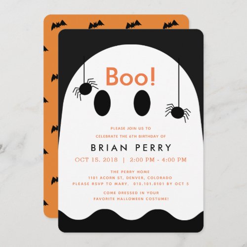 Boo Halloween Ghost Cute Birthday Invitation