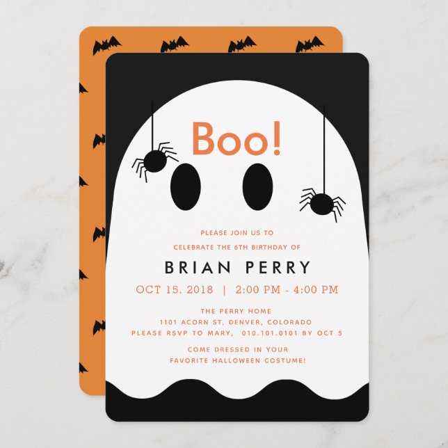 Boo! Halloween Ghost Cute Birthday Invitation (Front/Back)