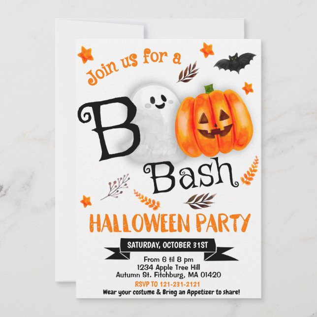 Boo! Halloween Ghost Cute Spooktacular Pumpkin Invitation (Front)