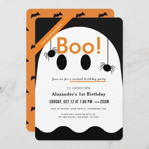Boo Halloween Ghost Cute Virtual Birthday Invitation