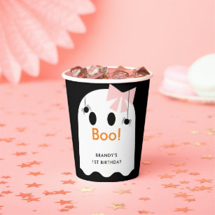 Boo! Halloween Ghost Girl Black Birthday Paper Cups