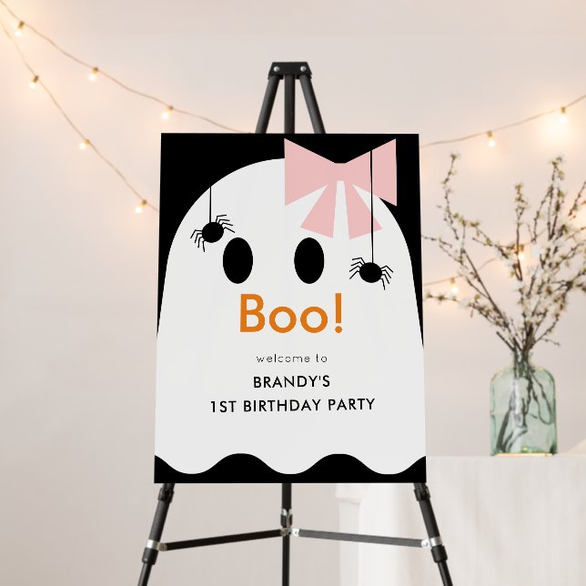 Boo! Halloween Ghost Girl Black Birthday Welcome Foam Board (In Situ (Stand))
