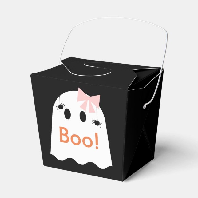 Boo! Halloween Ghost GIrl Black Favor Gift Box (Front Side)