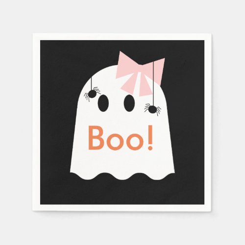 Boo Halloween Ghost Girl Black Paper Napkins