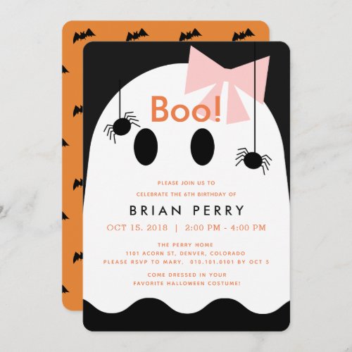 Boo Halloween Ghost Girl Cute Birthday Invitation