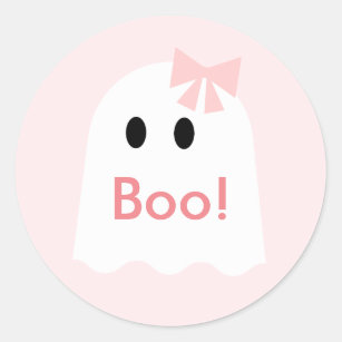 Boo! Halloween Ghost Girl Pink Classic Round Sticker