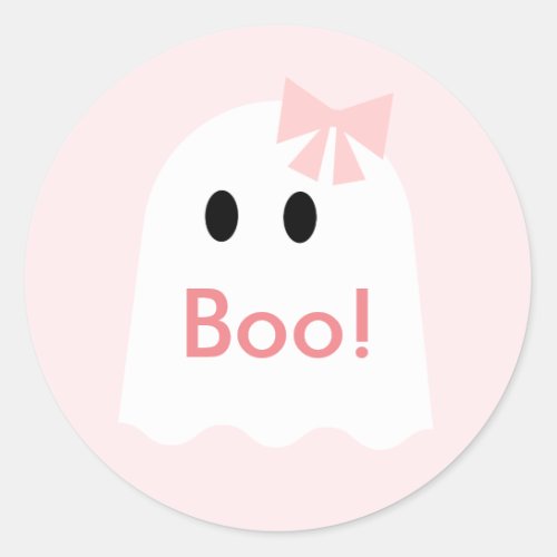 Boo Halloween Ghost Girl Pink Classic Round Sticker