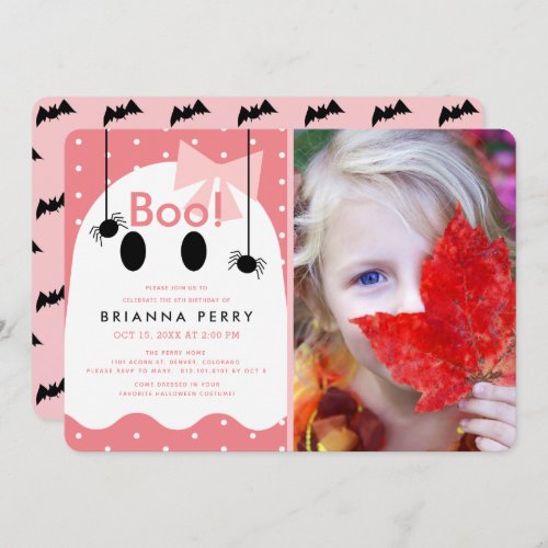 Boo Halloween Ghost Girl Pink Photo Birthday Invitation