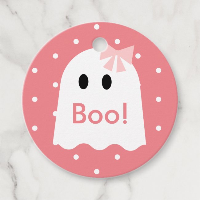 Boo! Halloween Ghost Girl Pink Polka Dots Favor Tags