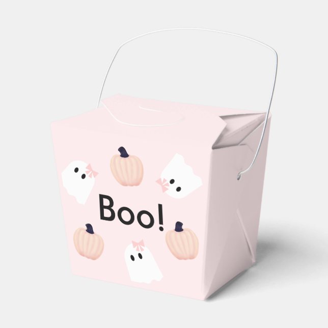 Boo Halloween Ghost Girl & Pumpkin Cute Pink Favor Boxes (Front Side)
