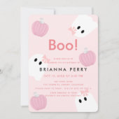 Boo! Halloween Ghost Girl Pumpkin Pink Birthday Invitation (Front)