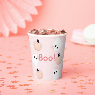 Boo! Halloween Ghost Girl Pumpkin Pink Birthday Pa Paper Cups