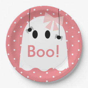 Boo! Halloween Ghost GIrl Ribbon Cute Pink Paper Plates