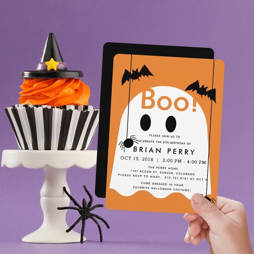 Boo Halloween Ghost Orange Birthday Invitation