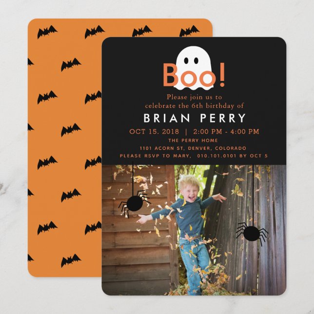 Boo! Halloween Ghost Photo Birthday Invitation (Front/Back)