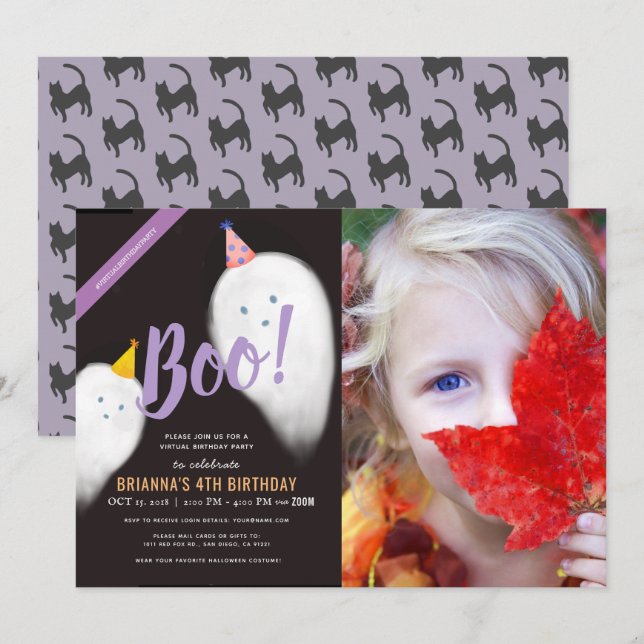 Boo! Halloween Ghost Photo Virtual Birthday Invitation (Front/Back)