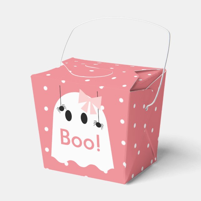 Boo! Halloween Ghost Ribbon Girl Cute Pink Favor Boxes (Front Side)