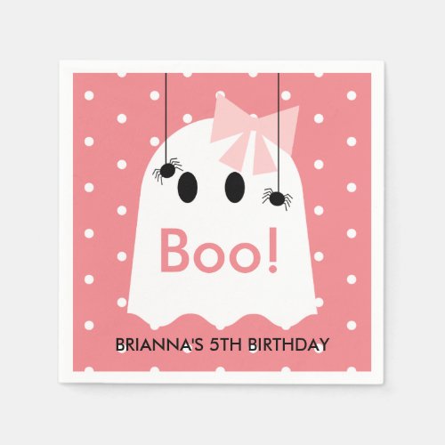 Boo Halloween Ghost Ribbon Girl Pink Paper Napkins