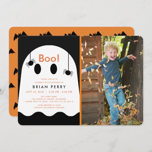 Boo Halloween Ghost  Spiders Photo Birthday Invitation