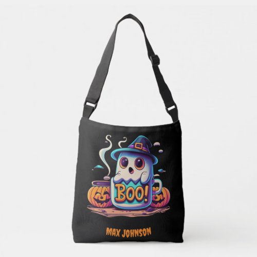 Boo Halloween _ Ghostly Gathering Orange Black Crossbody Bag
