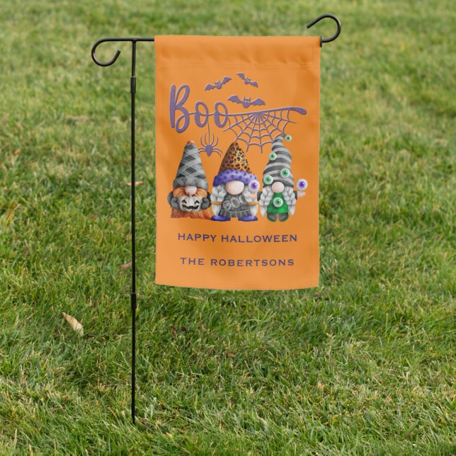 Boo Halloween Gnomes Illustration Garden Flag (In SItu)