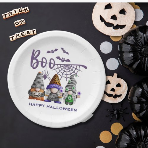 Boo Halloween Gnomes Illustration Paper Plates